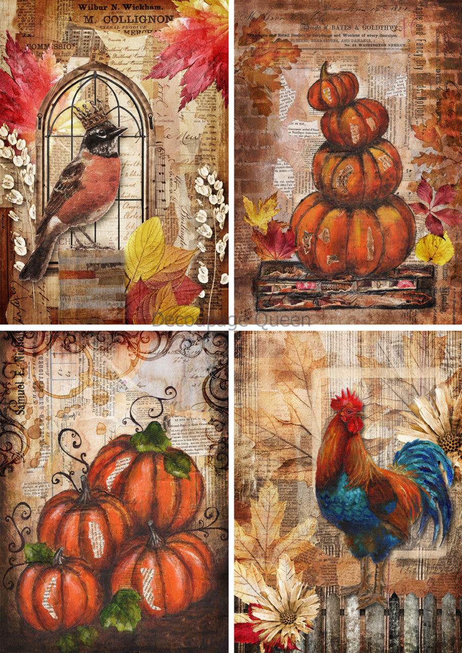 Decoupage Queen-Fall Mixed Media Scenes 4 Pack 0633