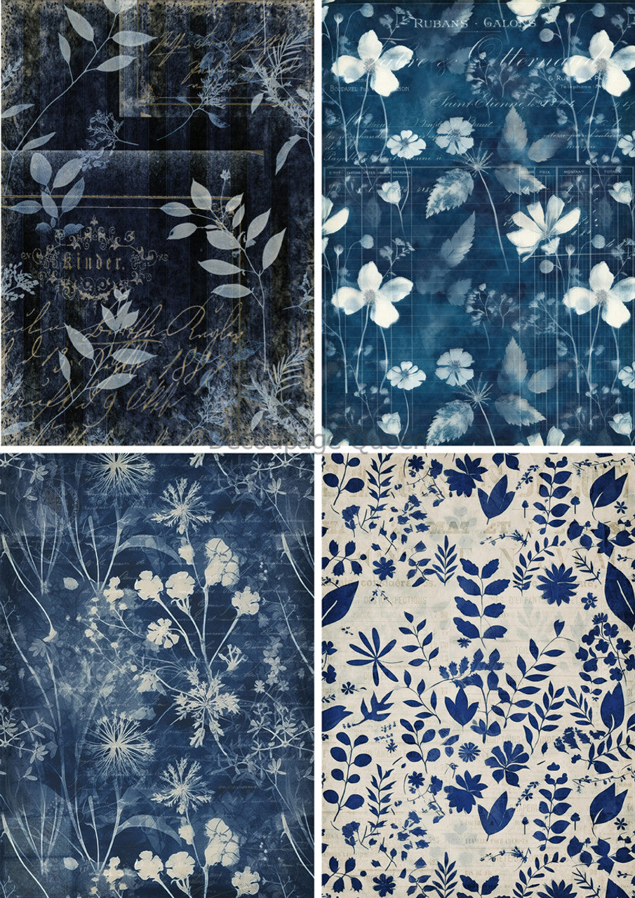 Decoupage Queen-Indigo Botanicals 4 Pack 0660