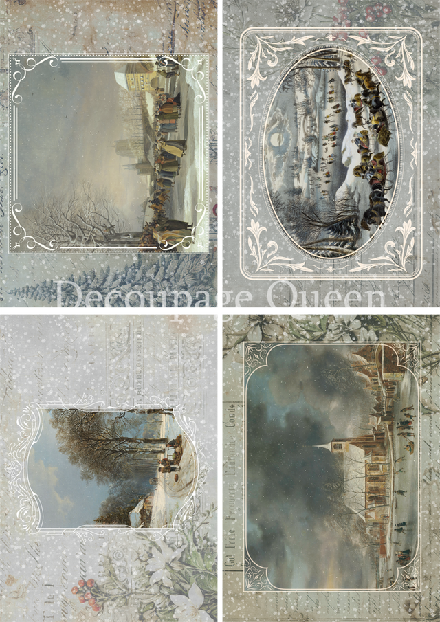 Decoupage Queen-Winter Postcards 4 Pack 0670