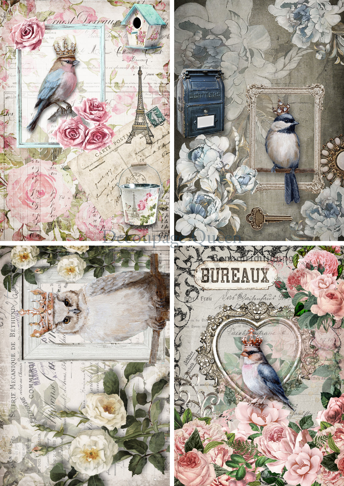 Decoupage Queen - Crowned Birds Four Pack 0560