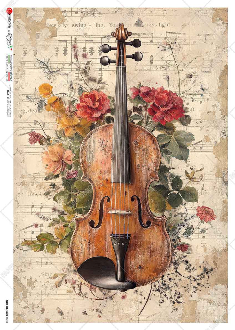 Paper Designs-Violin And Florals On Antique Sheet Music 0048